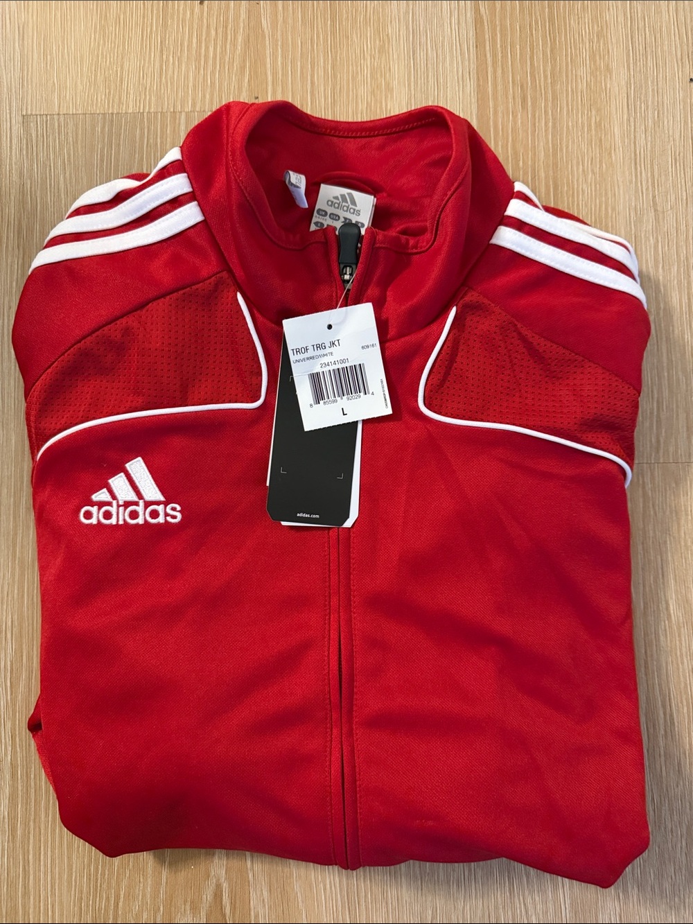 New adidas Red Athletic Track Jacket with White Accents